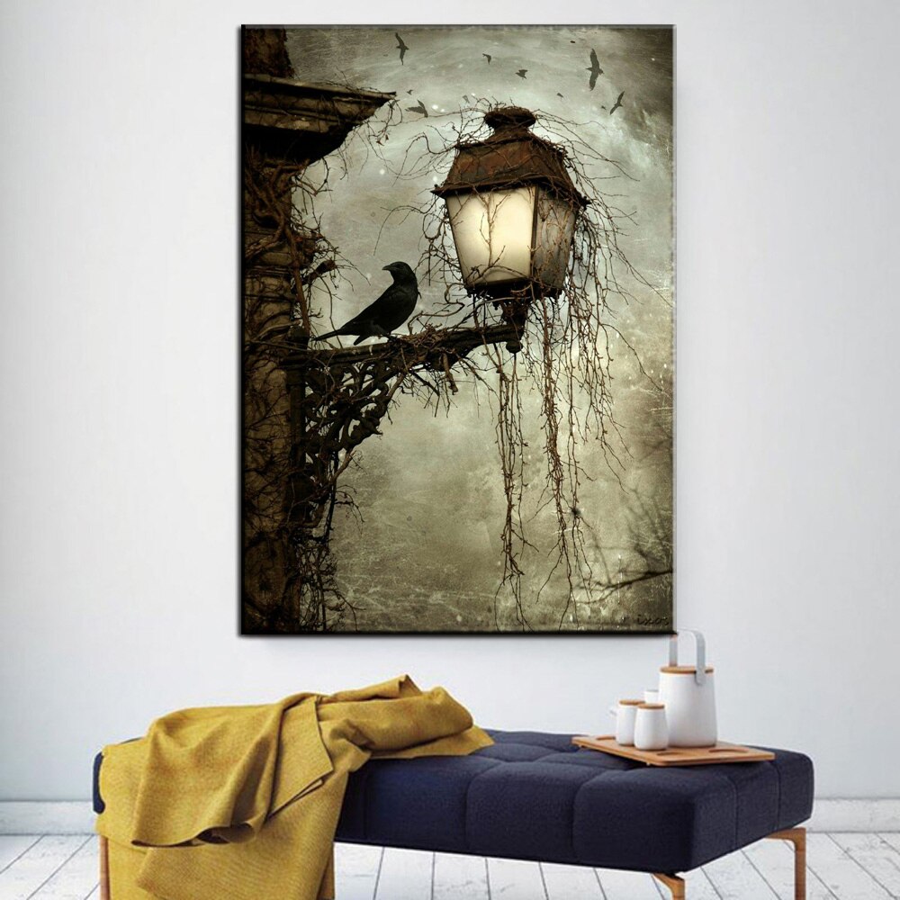 Wall Art Canvas Schilderij Aquarel Kraai Dier Nordic Posters En Prints Zwart Wit Canvas Foto 'S Voor Woonkamer Bar Decor