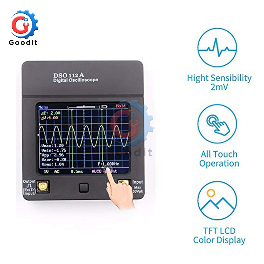 Tragbare DSO 112A TFT Mini Digital Oszilloskop berühren Kontaktieren Bildschirm Tragbare USB Oszilloskop Schnittstelle 2MHz 5Msps