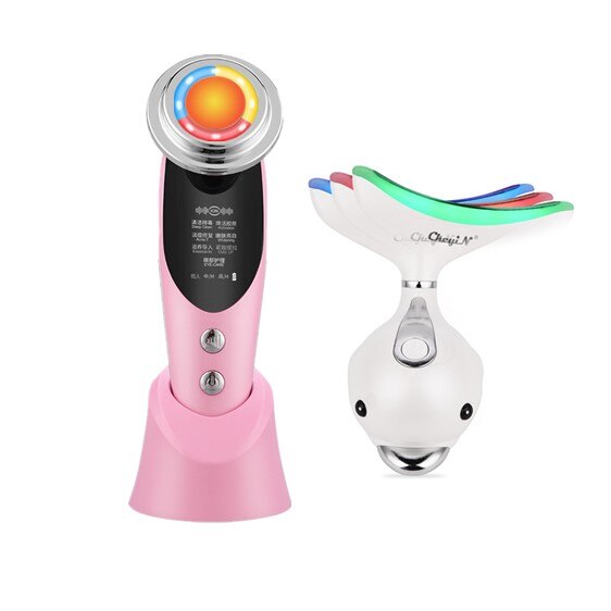CkeyiN EMS Face Massager LED Light Ionic Sonic Facial Machine Compress Wrinkle Removal Skin Tightening+ Neck Lift Massager48: MR528P MR444