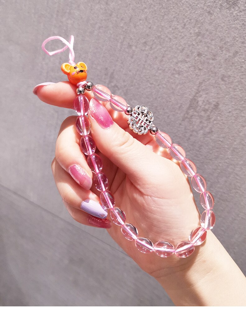 Bear Crystal Chain Bracelet Wrist Strap Lanyar for IPhone 13 12 11 Pro Max for Huawei Xiaomi Samsung Honor Bracelet Wrist Strap: Pink