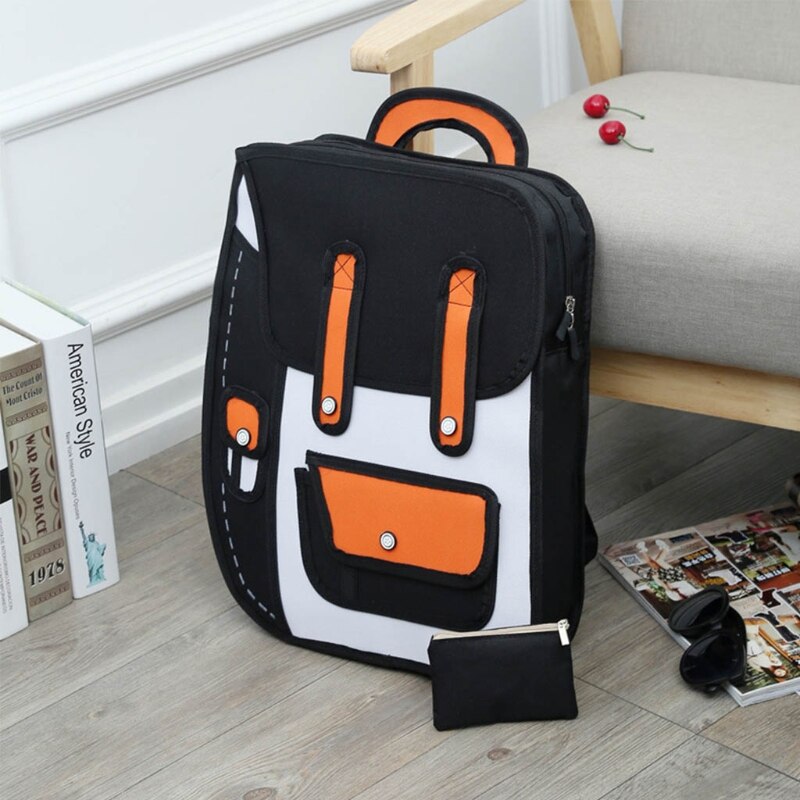 3D Jump Style 2D Drawing From Cartoon Paper Backpack Shoulder Bag Comic Bookbag M68C