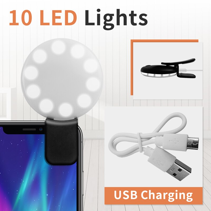 Universal Selfie Lampe Handy Objektiv Tragbare Flash-Ring 10 LED Leucht Ring Clip Licht Für iPhone 8 7 6 plus Samsung