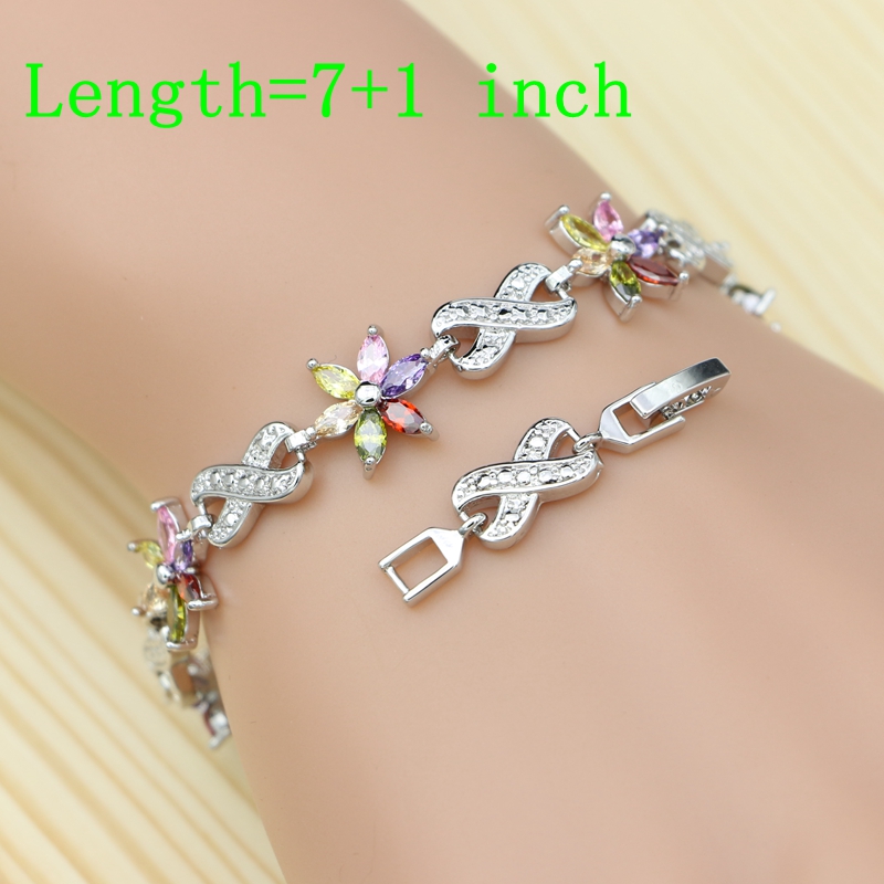 925 silber Braut Schmuck setzt Für Frauen Hochzeit Mehrfarbig Zirkonia Ring/Armbinde/Halskette/Anhänger ohrringe einstellen