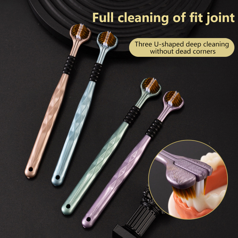 2 Stuks 3d Stereo Driezijdige Tandenborstel Ultra Fijn Zacht Haar Volwassen Tandenborstels Tong Schraper Mondverzorging 360 ° Reiniging Tanden Borstel