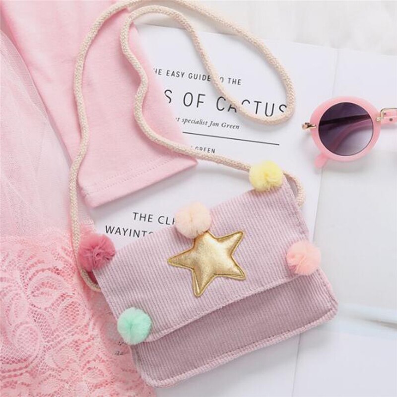 Cute Children Small Coin Purse With Star Ball Kids Corduroy Single Shoulder Bag Girls Mini Card Holder Key Wallet Change Purse