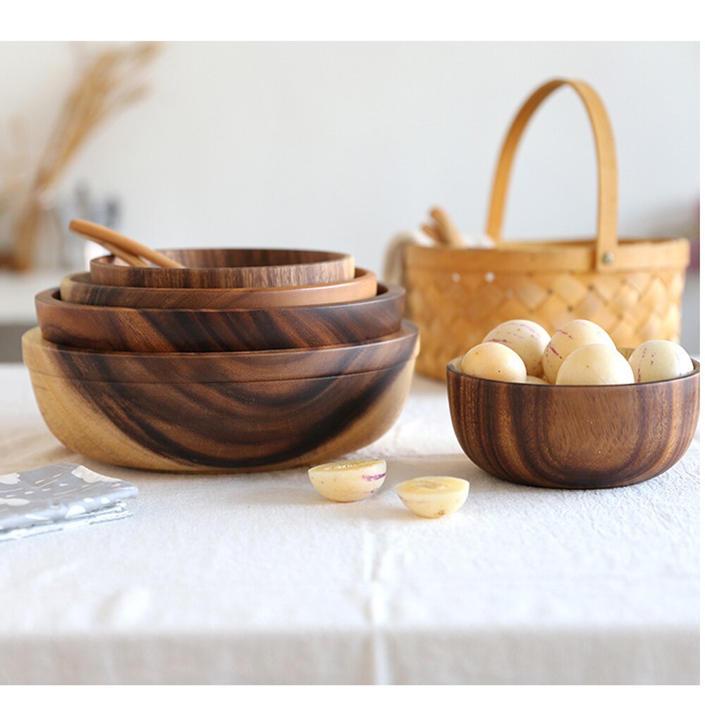 Japanese Style Wooden Bowl Natural Wood Bowl Tableware For Kitchen Item Utensils Good Product Dining food Home Dinnerware