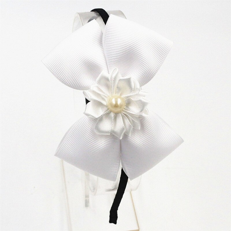 Diademas de lazo de para niña, Aro para el pelo con perlas y flores, lazos de princesa, diadema para niña, accesorios para el cabello: Blanco