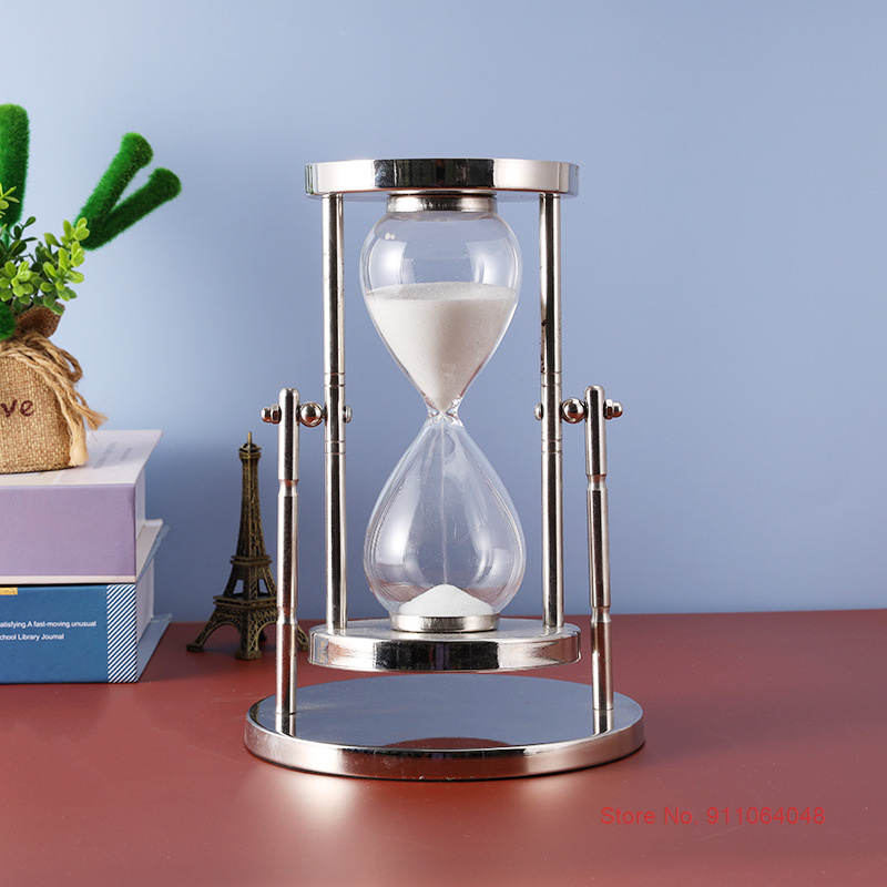Rotating Silver Hour Glass Nordic Desk Decor Hourglass Kids Room Timer White Sand Clock Birthday Clock Classroom Table Clock