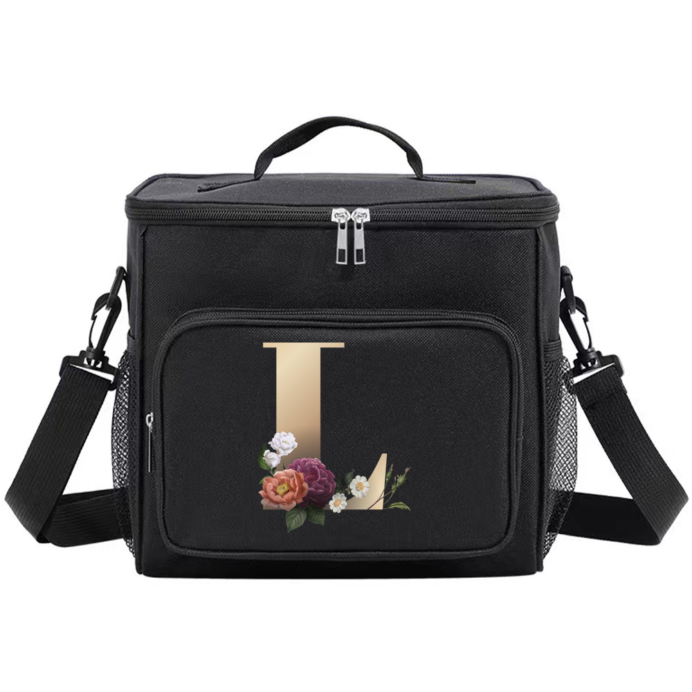 Multifunctional Lunch Bag for Teenage Black Color Picnic Meal Box Waterproof Lunch Box Gold Letter Printing Series: Khaki