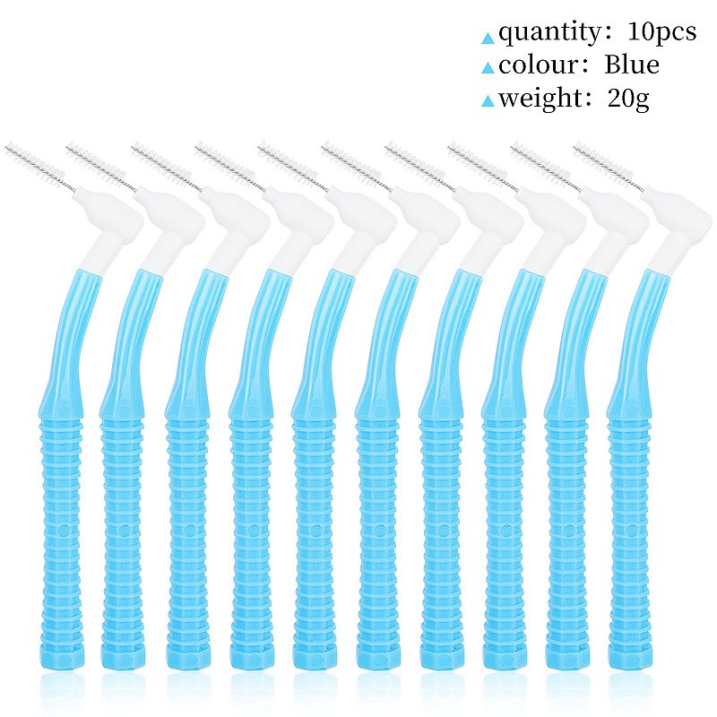 10 Pcs Orthodontic Toothpick Teeth Whitening Tooth Pick ToothBrush Oral Hygiene Care Tools L Shape Push-Pull Interdental Brush: Blue