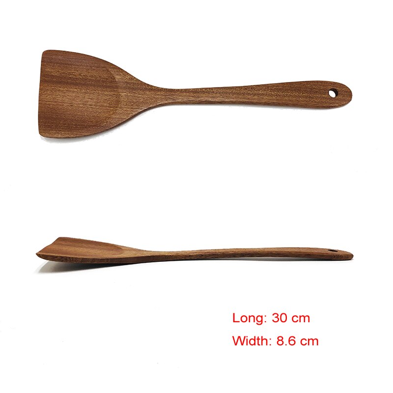 Juego de utensilios de cocina antiadherentes de madera de teca, espátula, pala, sopa, cuchara de arroz, herramienta de cocina, vajilla, 1 ud.: 3