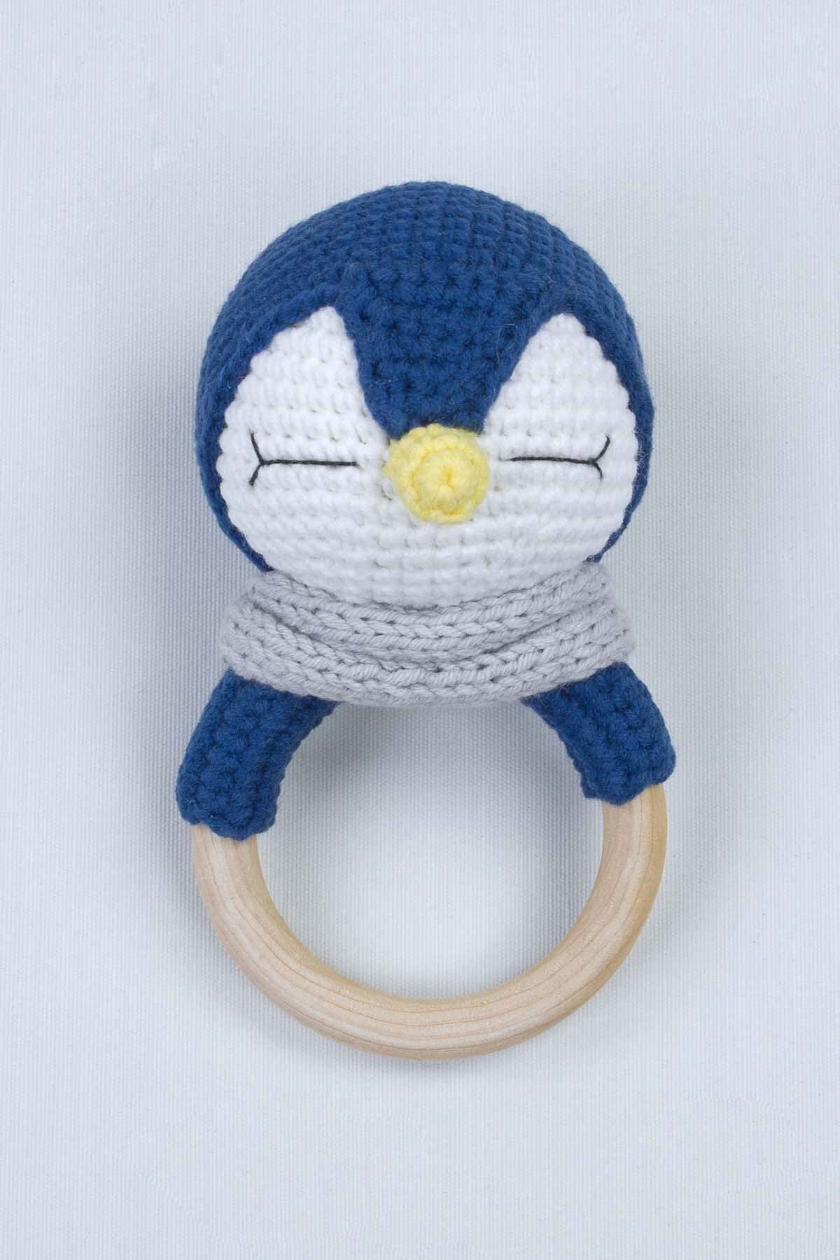 Navy blue Organic Handmade Amigurumi Penguin Rattle Toy