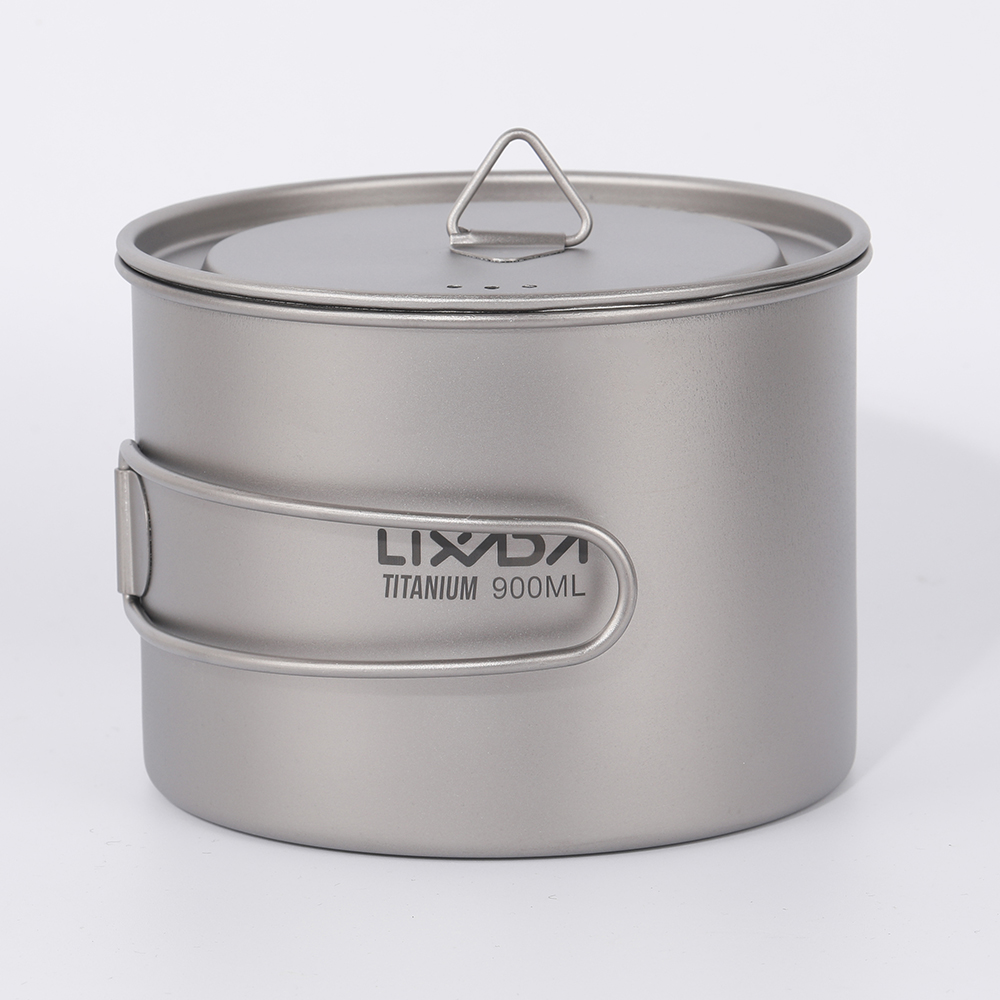 Lixada 900Ml/1600Ml Opvouwbare Handvat Outdoor Picknick Servies Titanium Pot Cup Opknoping Camping Pot Draagbare Water Cup met Deksel