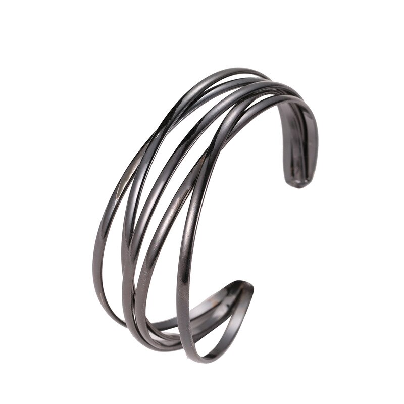 Guld enkel metal linje armbånd til kvinders smykker åbning cross pige armbånd smykker: Sort