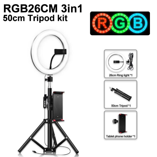 Ring Light 26cm Selfie Light Anneau avec support réglable Ringlight