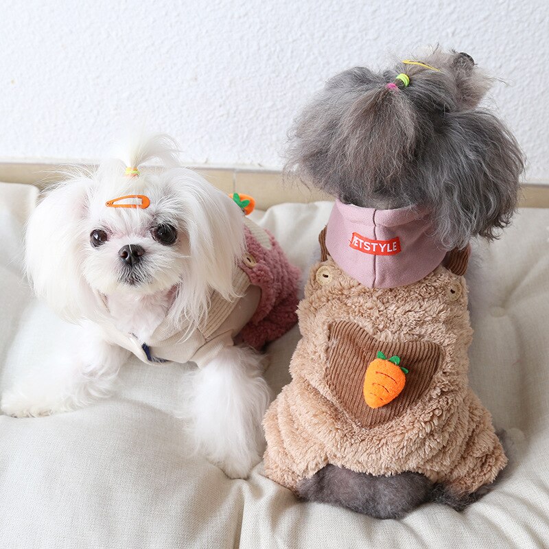 Funny Dog Costume Cute Carrot Soft Winter Warm Pet Coat Overall Four Legs Clothing For Little Small Puppy clothes