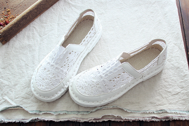 Careaymade-Pure handmade lazy shoes,lace hook Ladies flower casual shoes ,Sweet art comfortable breathable flat shoes,3colors: WHITE / 4