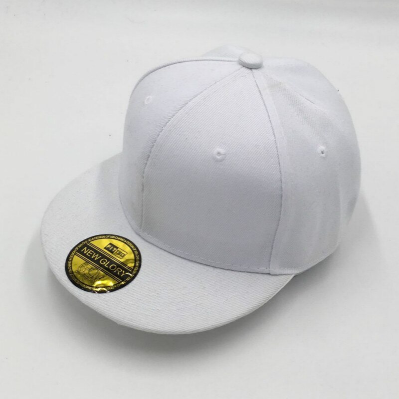 Hip hop caps for barn, solid justerbar baseballcaps med flat brem tilfeldig utendørs blank golf snapback-lue for barn: Hvit