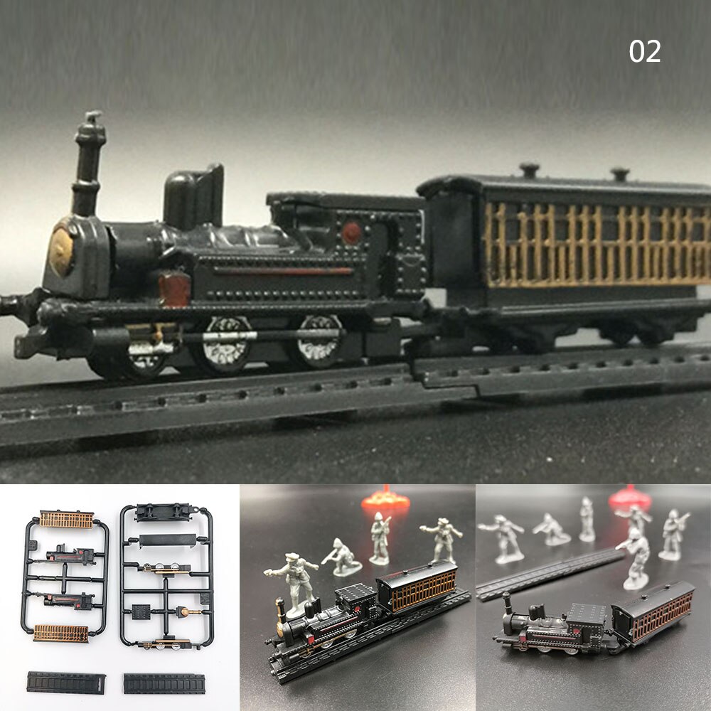 1/200 4d damplokomotiv tog model 7cm mini plast byggesæt sandbordssamling legetøj til børn: 02