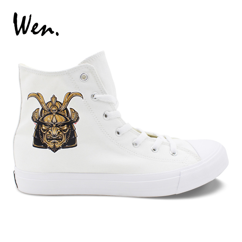 Wen Canvas Witte Schoenen Samurai Knight Warrior Hoge Top Mannen vrouwen Sneakers Skateboarden Schoenen Mannelijke Wandelschoenen