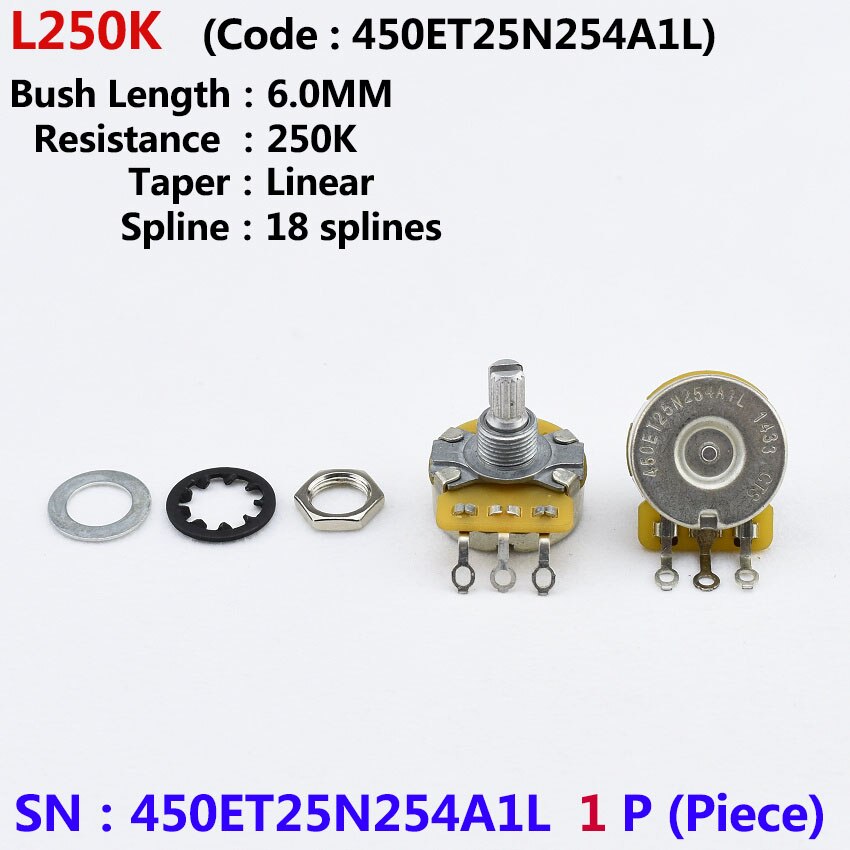 1 Piece Original Genuine 250K/500K CTS Potentiometer(POT) For Electric Guitar (Bass): 450ET25N254A1L 1 PC