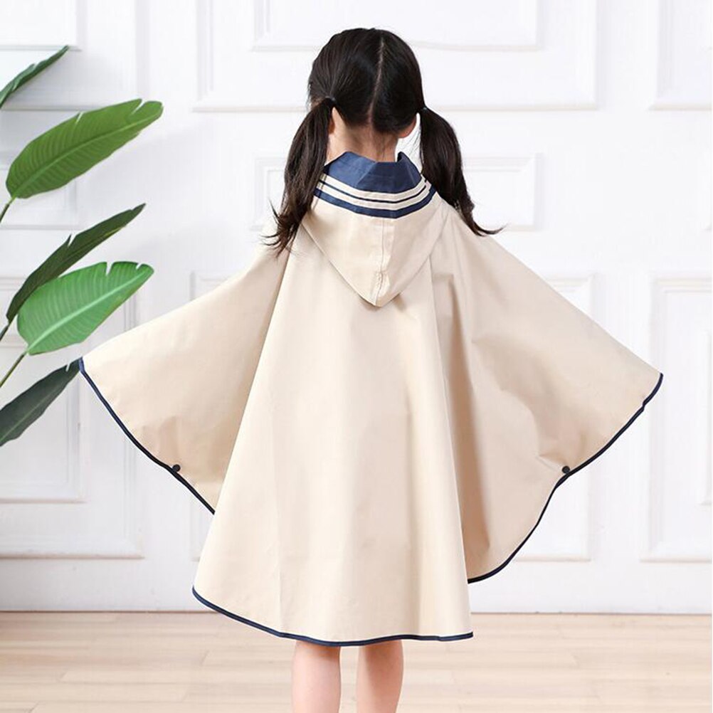 Kids Raincoat Poncho Waterproof Capes Rain Hooded One-Piece Rainwear (Navy Blue) - Size