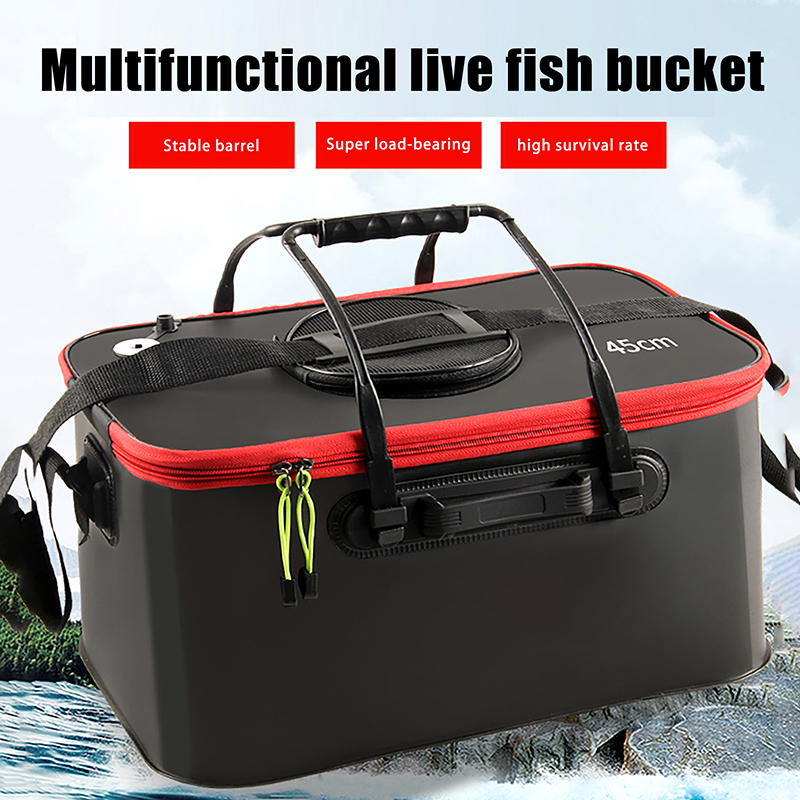 Cubo de pesca plegable, cubo para peces vivos, cubo de pesca portátil multifuncional, caja de pescado, mochila gruesa EVA, caja de pesca