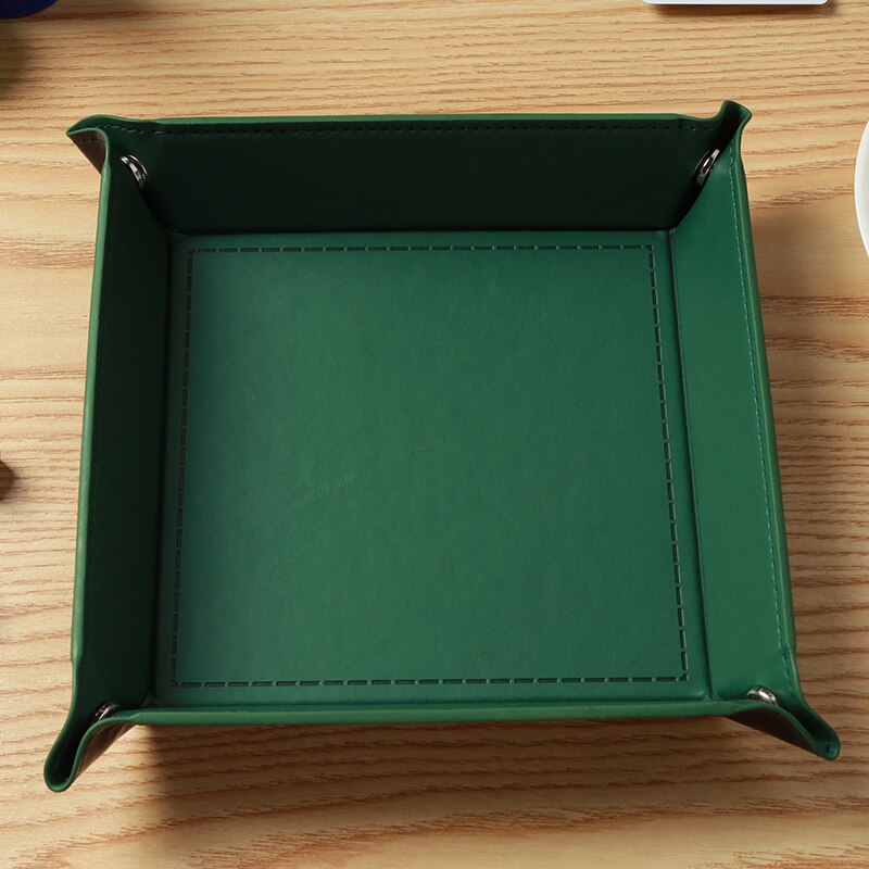 Klapp Dice Tray Box PU Leder Viereck Würfel Schlüssel Brieftasche Münze Lagerung Box Bord Spiele Tablett mit 9 Farben: green