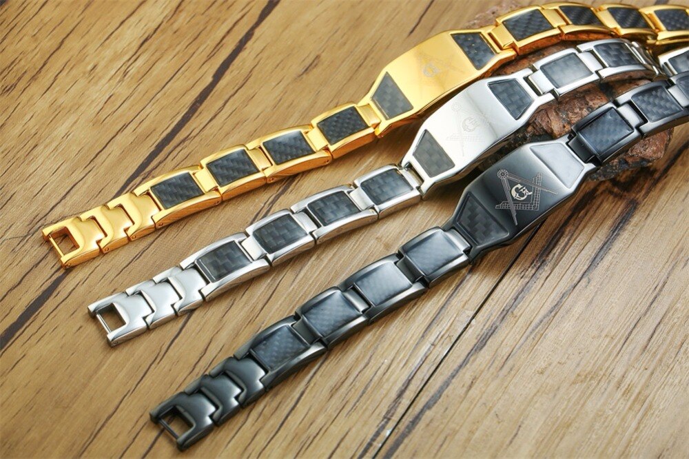 Beliebte Männlichen Jewelrys Freies Mason Armbinde Edelstahl mit Kohlenstoff magnetisch Freenmason Armreif Armbänder