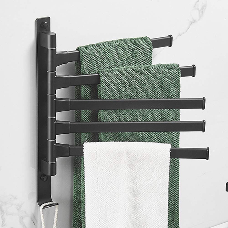 Handdoek Hanger Wandmontage Handdoekenrek Roterende Badkamer Aluminium Handdoek Bar Rail Handdoek Houder Organizer Zwart: 2 bars