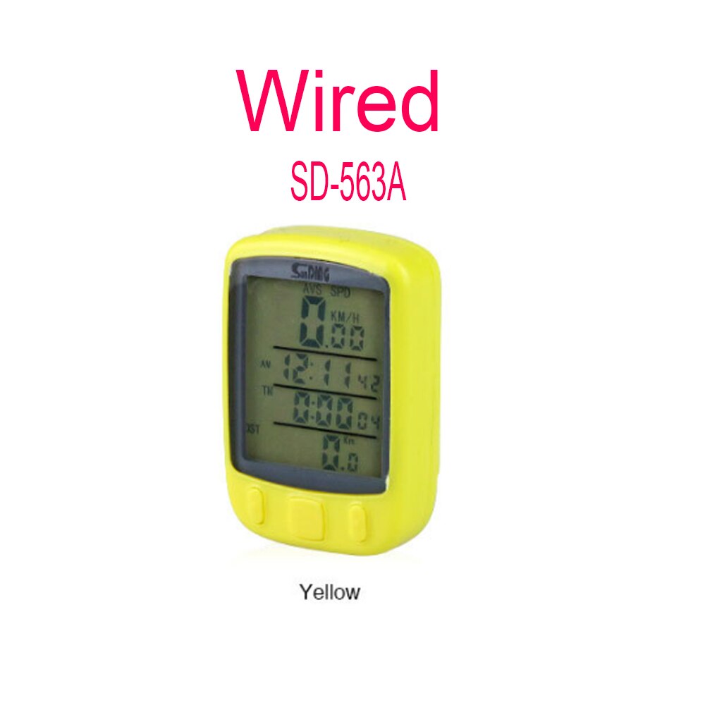 Sunding Road Bike Mountain Bike Stopwatch 563AC Bicycle Speed Meter Paper English Cable Wireless Night Light Mileage Speedometer: Wired 563A Yellow