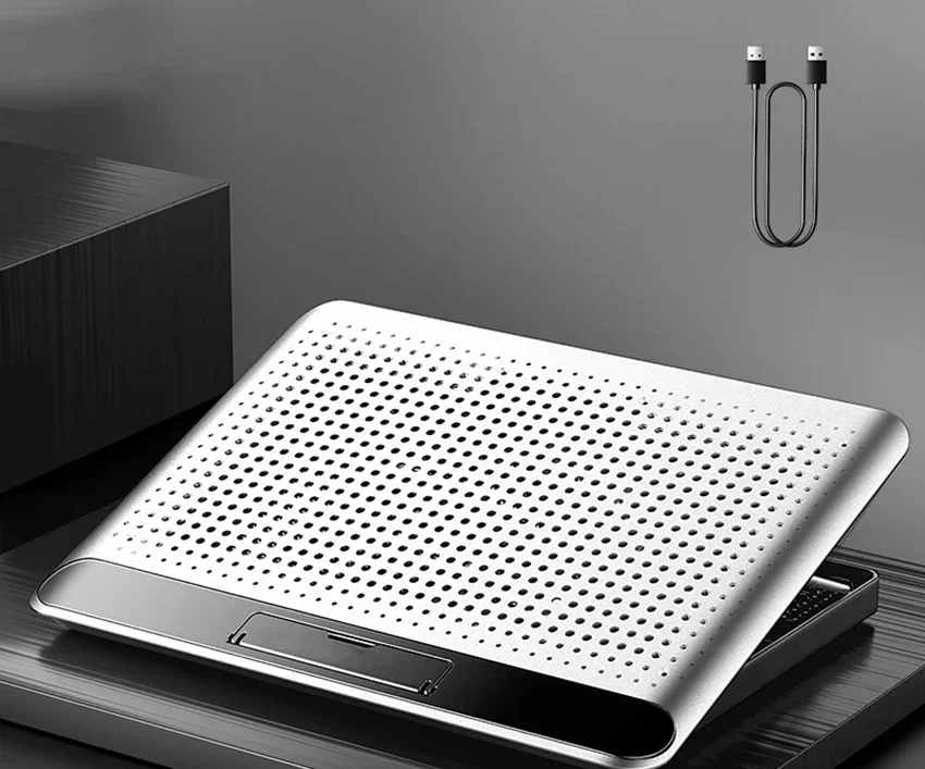 Metal Panel Laptop Cooler Stand Gaming Laptop Cooling Fan Laptop Cooling Pad 17 inch Notebook Cooler Stand For Gaming: Silver