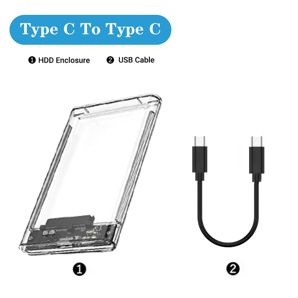 SATA to Type C/ USB 3.0/ USB 3.1 External Hard Drive Enclosure 2.5inch SSD Enclosure Tool-Free Installation 5Gbps Hard Disk box: Blue