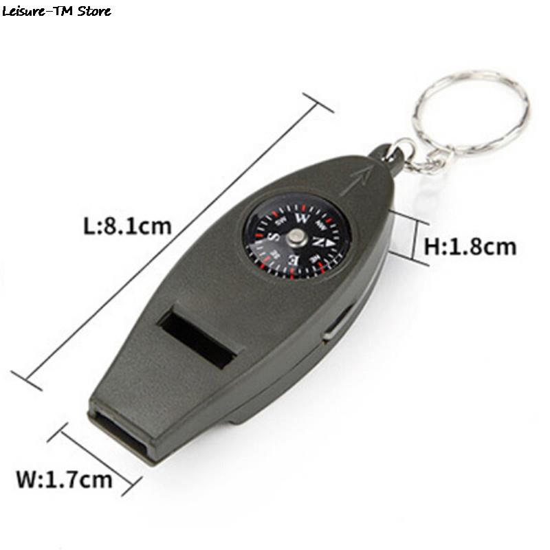Outdoor 4 In1 Survival Compass Emergency With Keychain Survival Kits OutdoorThermometer Whistle Magnifier Versatile