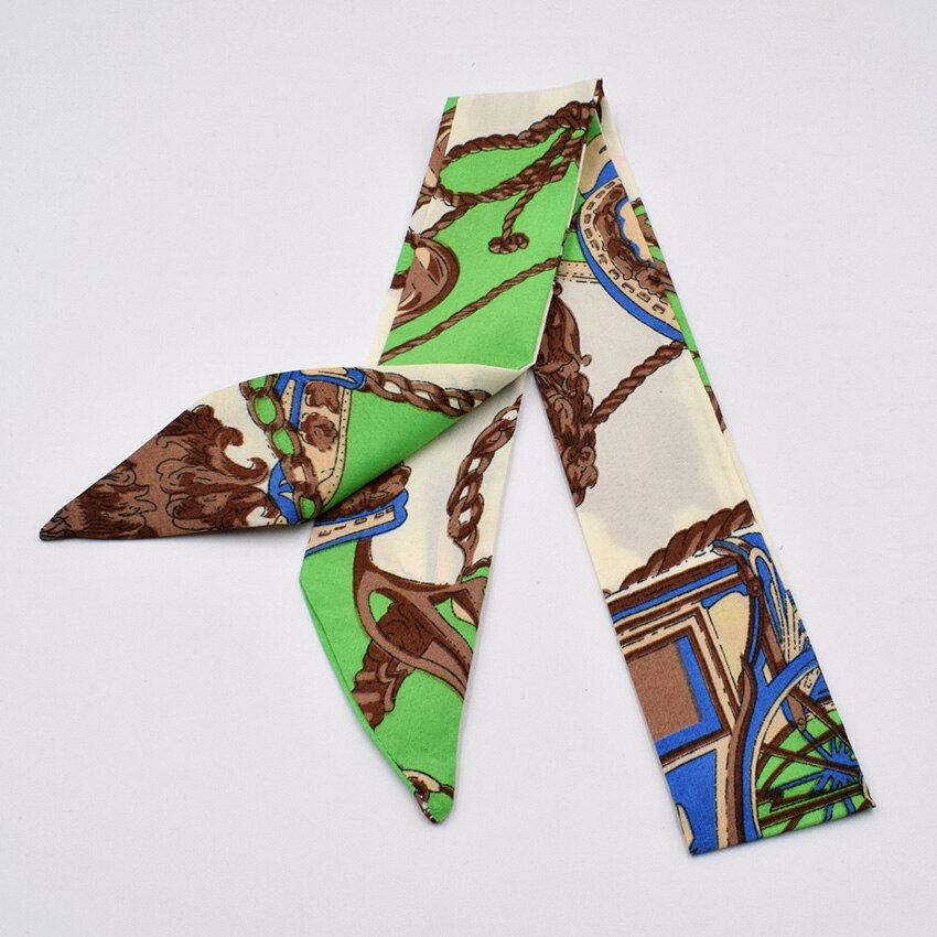 Petit foulard en soie pour femme imprimé poignée sac rubans foulard de tête petits foulards longs et fins