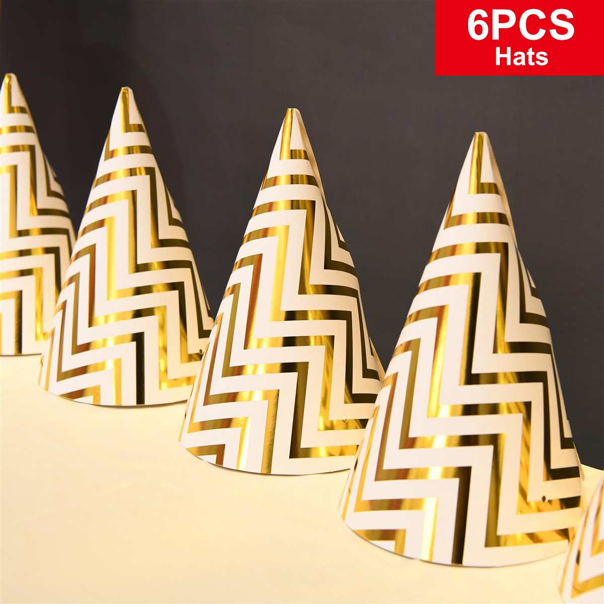 Gouden Streep Serie Party Decoratie Wegwerp Servies Sets Papieren Borden Banner Popcorn Dozen Voor Kinderen Verjaardag Baby Shower: 6PCS Hats