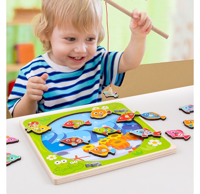 Bambini gioco di pesca di legno a dovuto-in-uno per bambini prima educazione insegnamento aiuti clip di perline concentrazione di formazione 1 istruzione