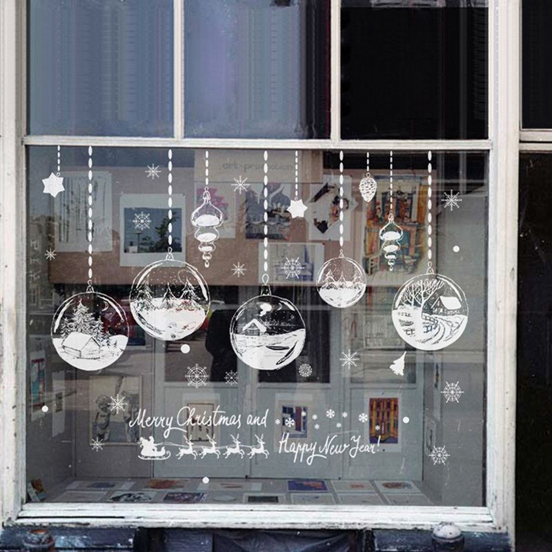 Hvid jul glas display vindue klistermærker vægoverføringsbillede marual til vindue hjem indretning