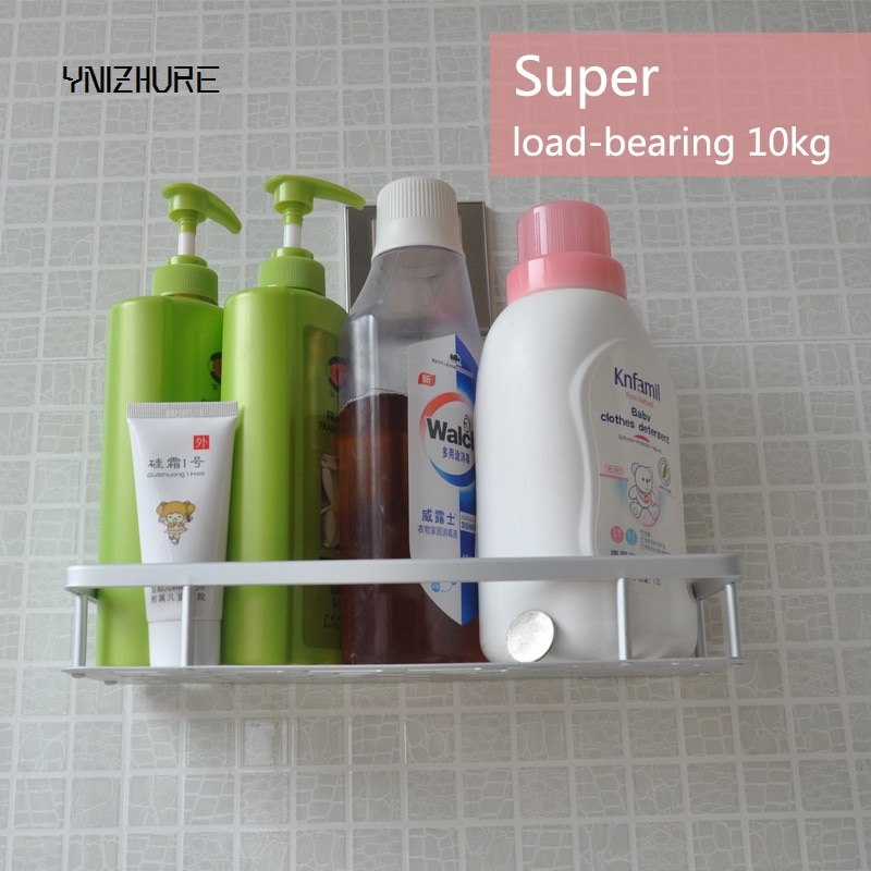 Kitchen Bathroom Bathroom Shelf Sucker Wall Mounted Space Aluminum Storage Shelf Single Layer Nails No Punch Hook