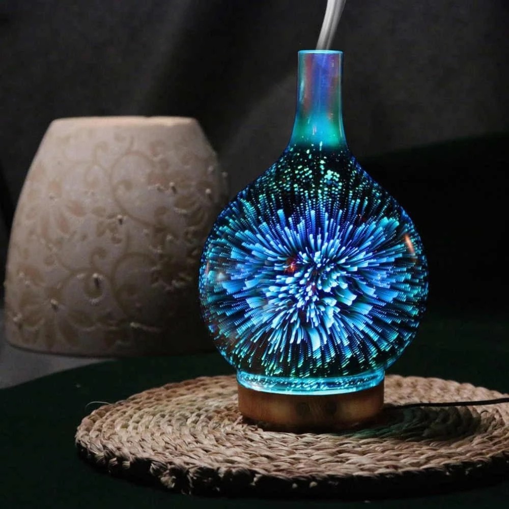 Elektrisk luftfugter stjernestøv olie diffuser glas farverig vase luftfugter hjem 3d mini aromaterapi maskine natlys