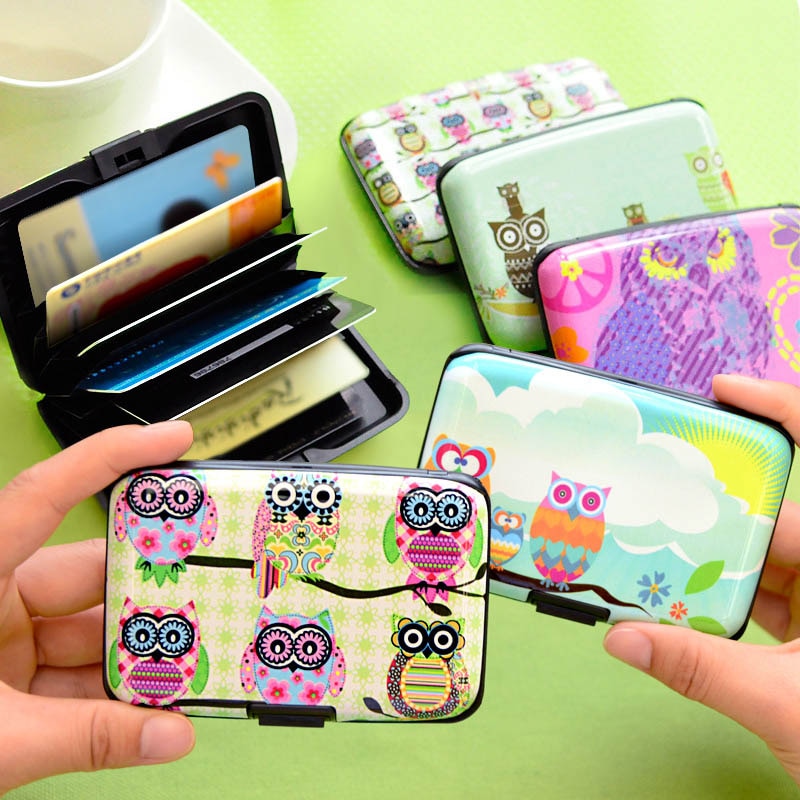 Cute Owl Printed Wallet Case Credit Card Holder 7 Cards Slots Theft Proof With Extra Security Layers Carteras Mujer