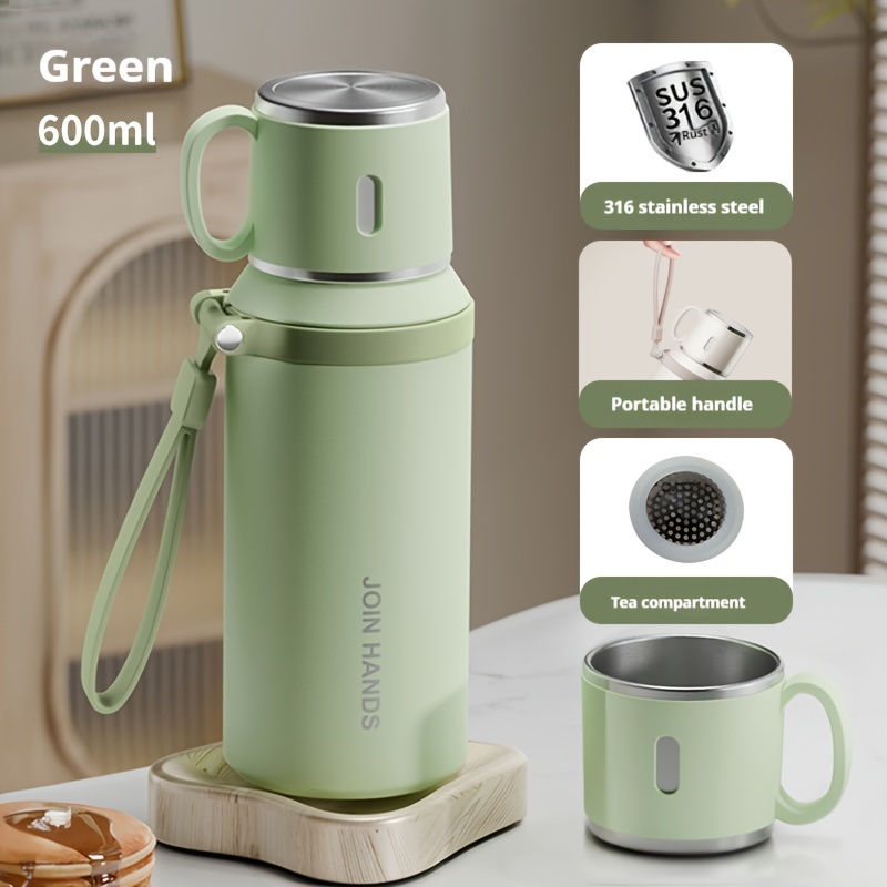 600ml termosflaskor i rostfritt stål för att hålla kallt och vattenflaska termos för te och kaffe termosflaskor: Grön