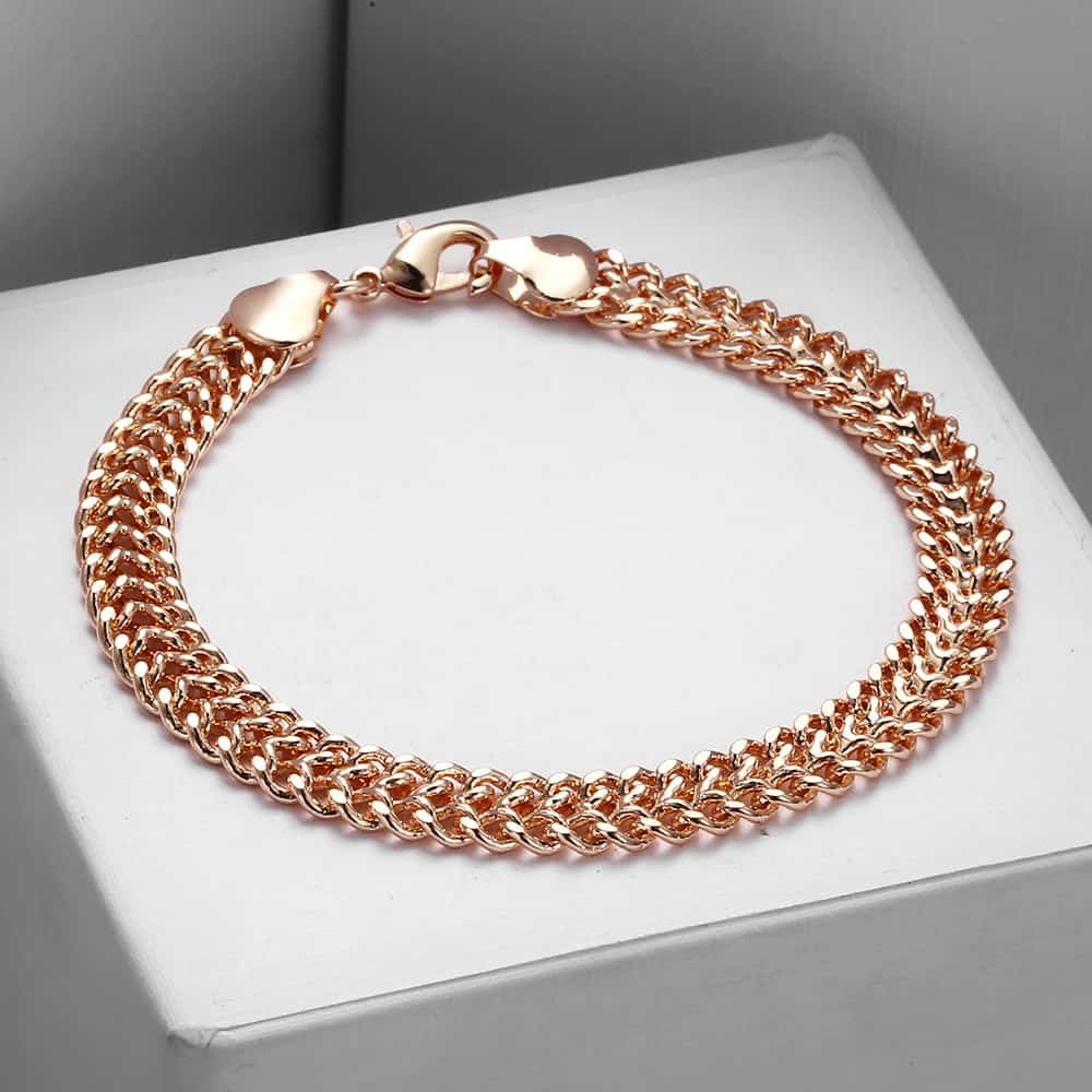 7.5mm Mens Womens Bracelet 585 Rose Gold Filled Double Curb Cuban Weaving Bismark Bracelet Jewelry CB06