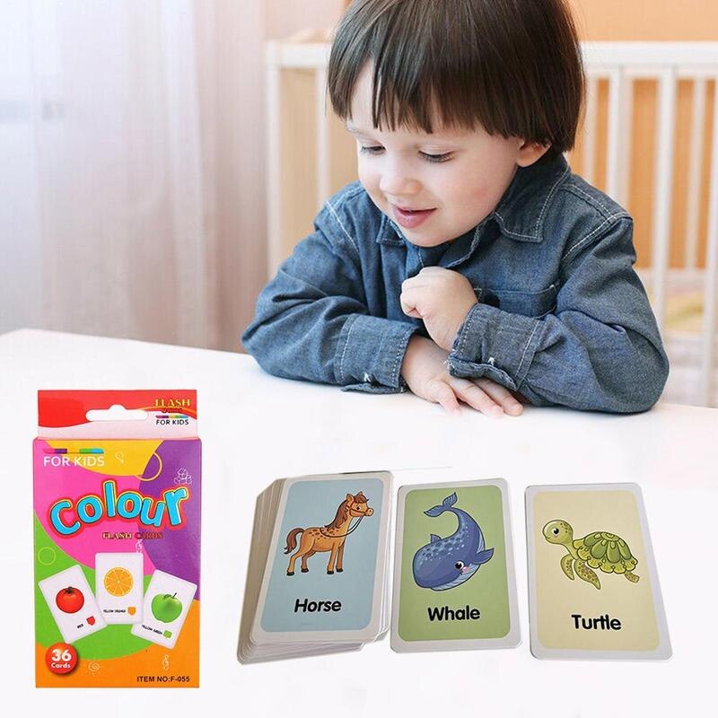 36Pcs Children Recognition Shape Animal Color Teaching Card Cognitive Flash Puzzle Infant Kids Early Education Learning Toys Set