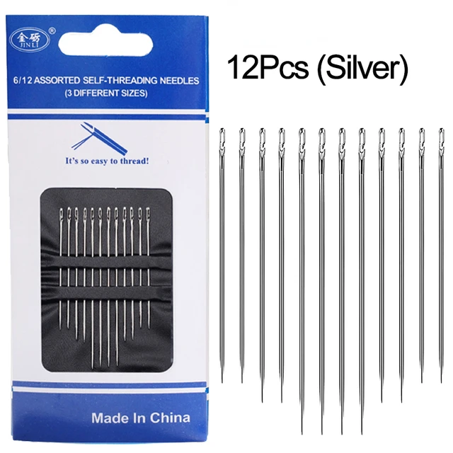30/12Pcs Side Hole Blind Sewing Needles Stainless Steel Elderly Self Threading Needles Household DIY Beading Threading Needle: GRAY
