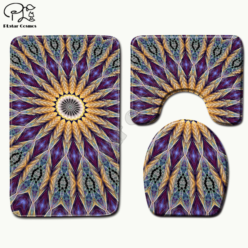 Psychedelic swirl pattern 3D printed Bathroom Pedestal Rug Lid Toilet Cover Bath Mat Set style-3: black