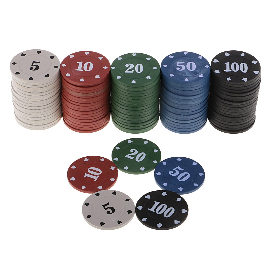 100 stück Assorted 5 10 20 50 100 Chips Tokens in Fall für Bord Glücksspiel