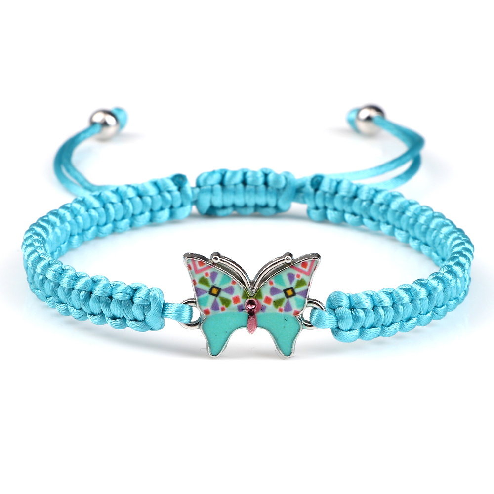 Handmade Braided String Bracelet For Women Blue Butterfly Pendant Adjustable Charm Bracelets&Bangles Girl Jewelry: brownish yellow