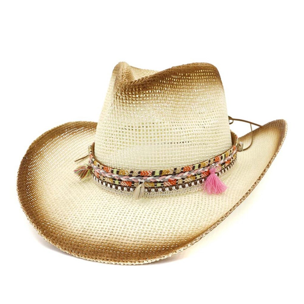 Straw Cowboy Hat Outback Western Mens Womens Cowboy Old West Hat Casual Wide Brim Sun Hat шляпа YL5: Coffee 