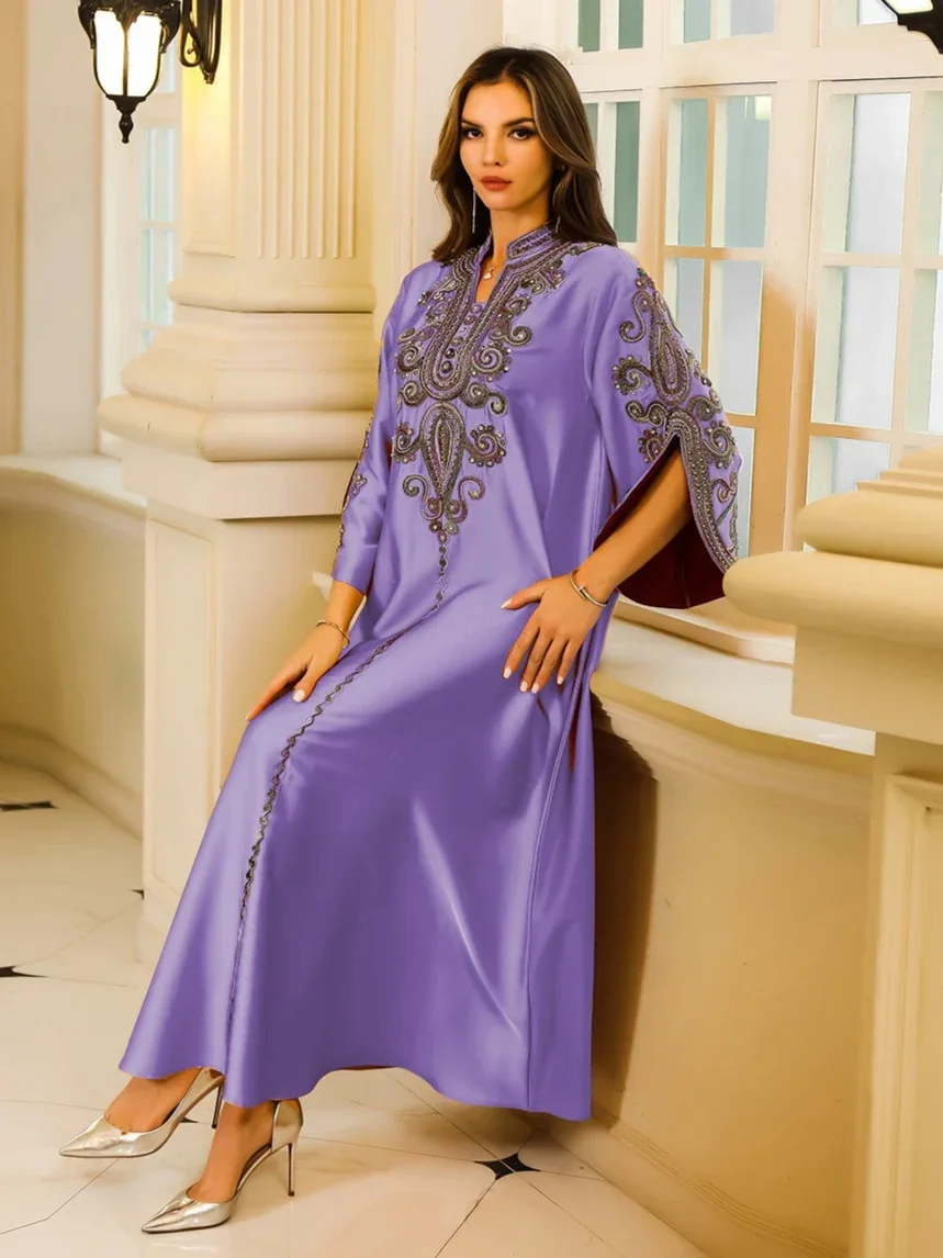 Iltapuvut arabialainen pitkä viitta kirjonta musliminaisten juhla jalabiya eid ramadan marokko dubai abayas kaftan islam vestidos
